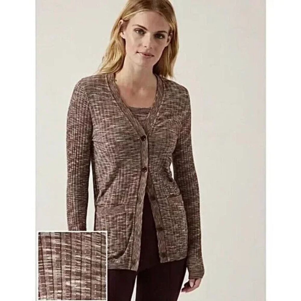 Athleta "Revolve Cardigan" Sweater Size L "Mahogany Heather" ribbed